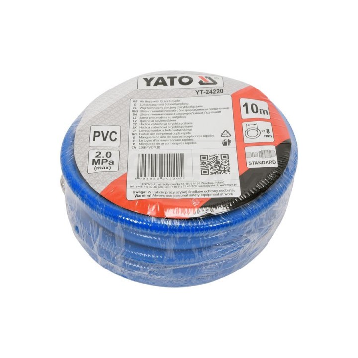 Wąż pneumatyczny zbrojony PVC z szybkozłączami YATO 8mm x 10m YT24220