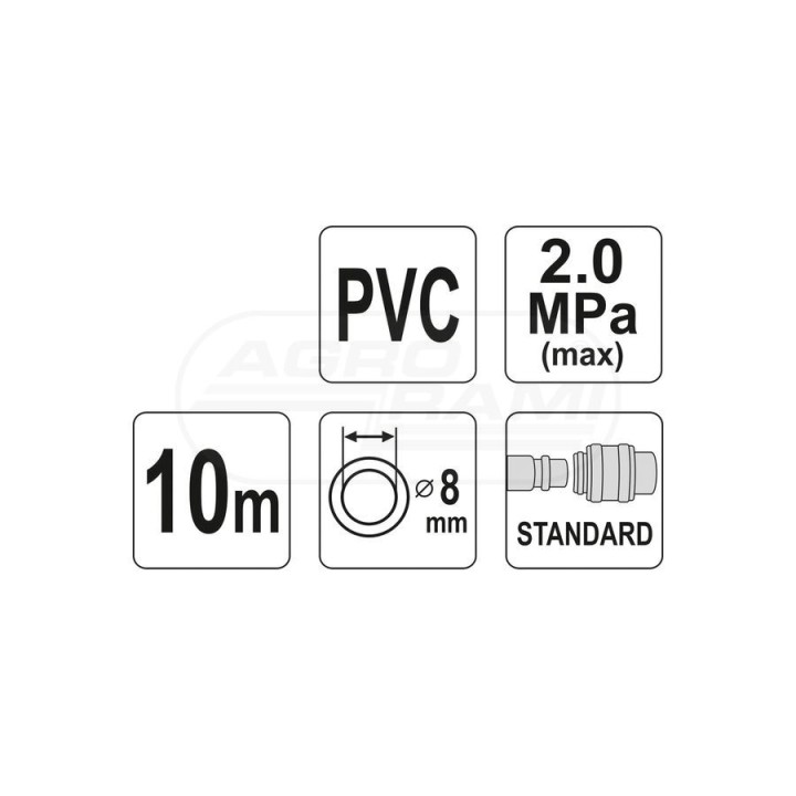 Wąż pneumatyczny zbrojony PVC z szybkozłączami YATO 8mm x 10m YT24220