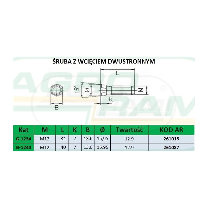ŚRUBA Z NAKRĘTKĄ M12X38 12.9 (Z WCIĘCIEM DWUSTRONNYM) PREMIUM 109933, 523732V