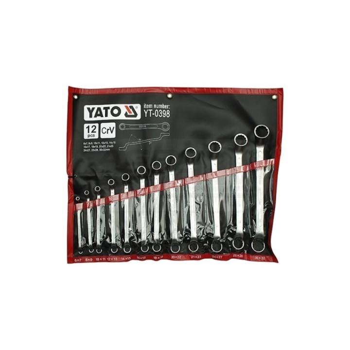 Klucze oczkowe odgięte z polerowaną główką YATO 6-32 mm 12 elementów YT0398