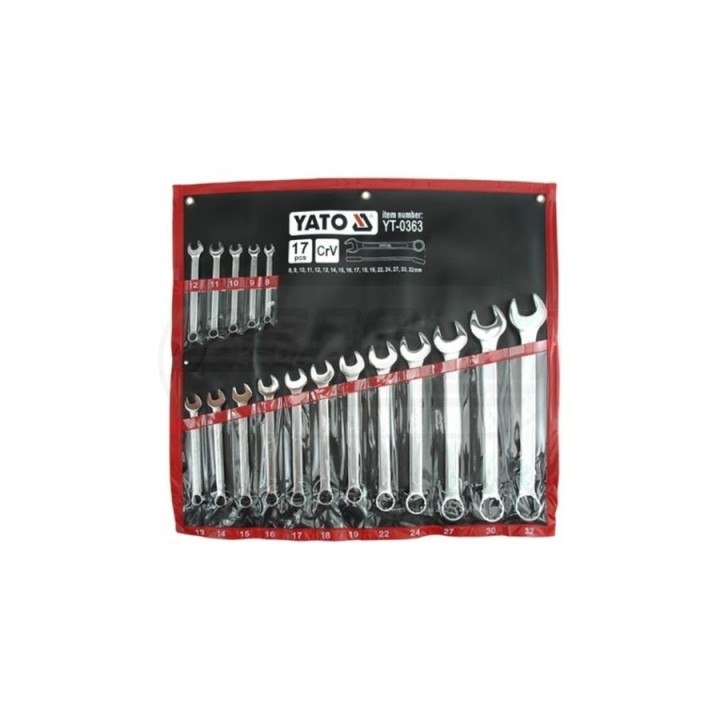 Klucze płasko-oczkowe z polerowaną główką YATO 8-32 mm 17 elementów YT-0363 8-32