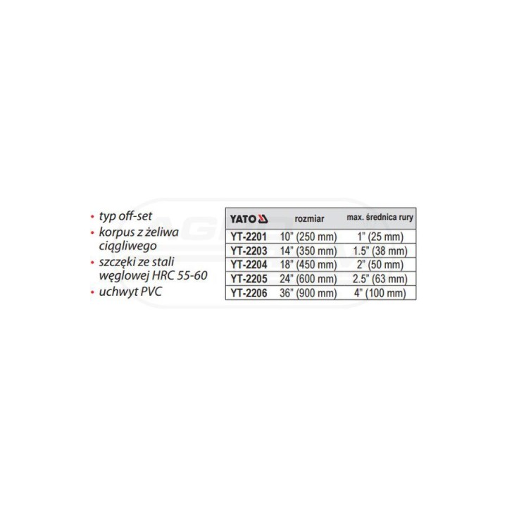 Klucz do rur z uchwytem PVC YATO 350 mm YT2203
