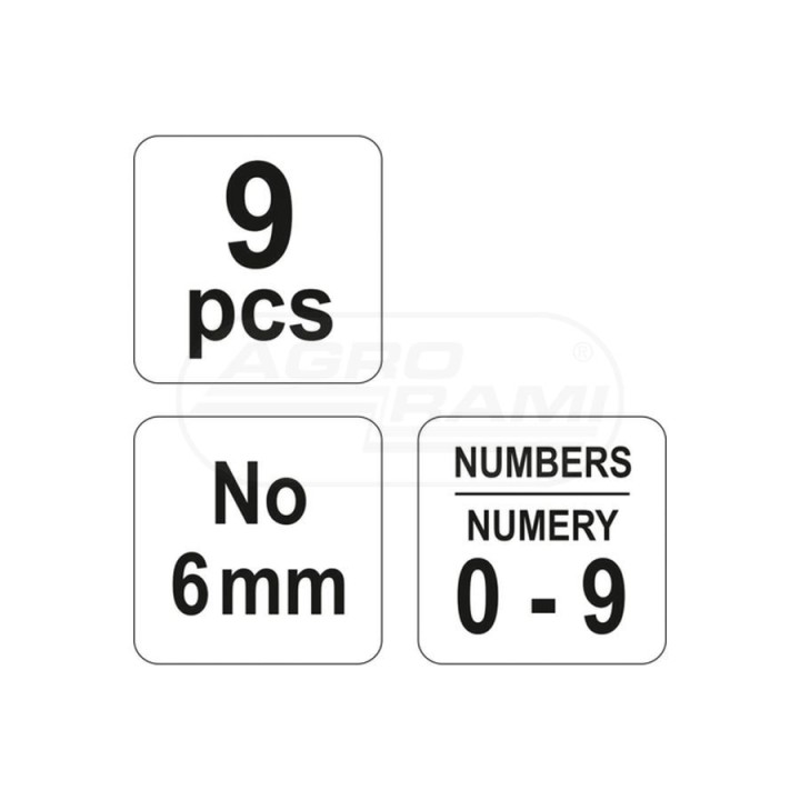 Znaczniki numeratory cyfrowe YATO 6 mm 9 elementowy YT6854