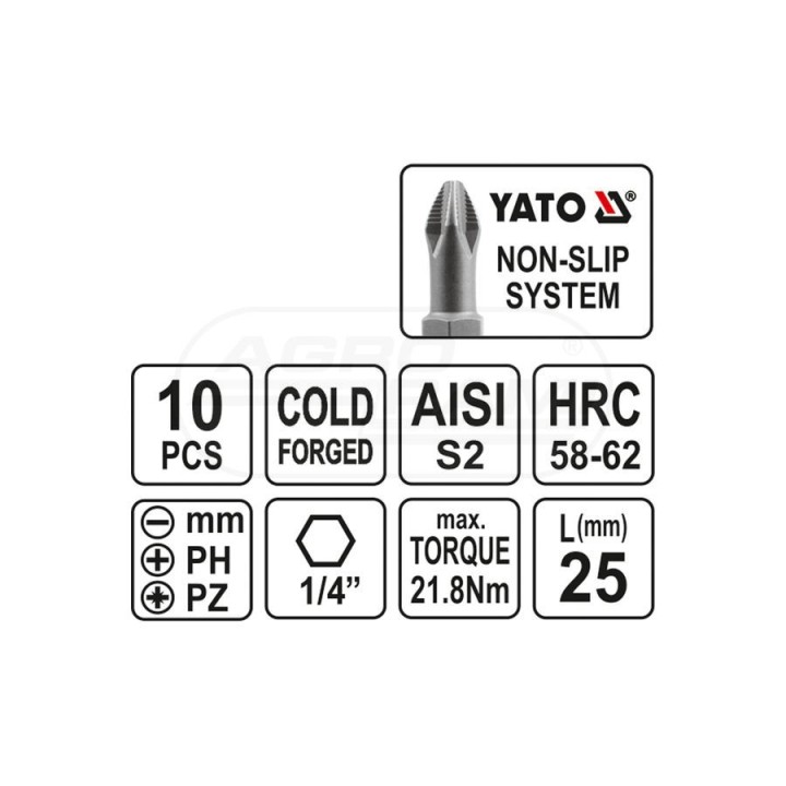 Zestaw grotów do wkrętarki YATO 25 mm 10 sztuk YT04822