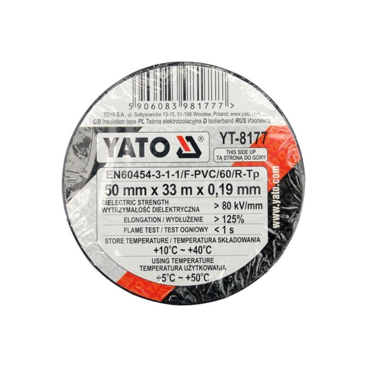 Taśma elektroizolacyjna czarna YATO 50MMx33Mx0,19 mm YT8177