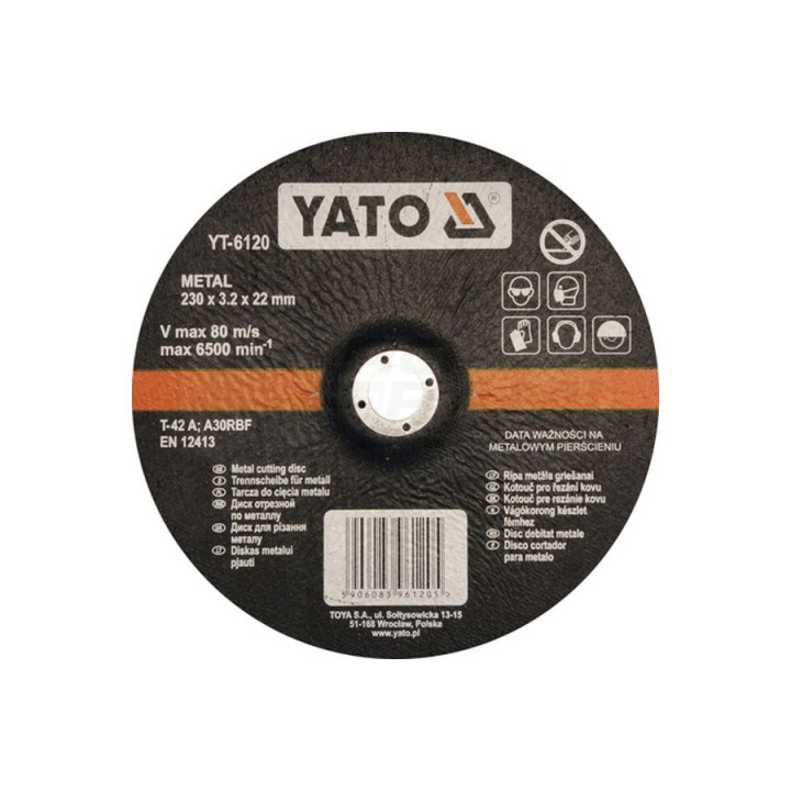Tarcza do cięcia metalu wypukła YATO 230x3.2x22 mm 5 sztuk YT6120