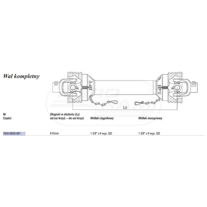 Wał  Weasler 849Nm. (Lz=610mm., Lmax=810mm.) 1600-6600-061M WEASLER