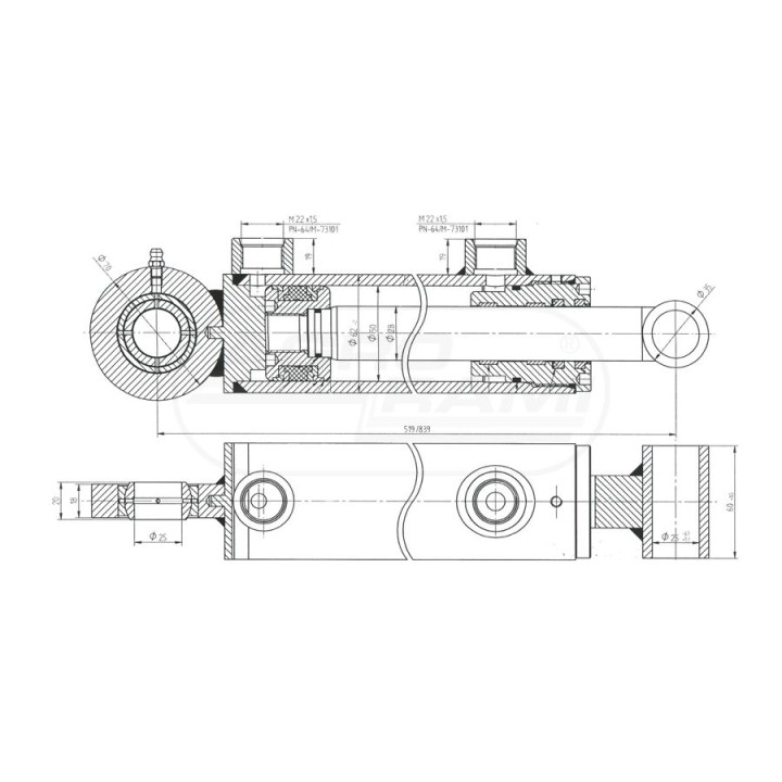 Siłownik hydrauliczny-chwytak Łęczyca CJ2 50/28X320 Skrawmet