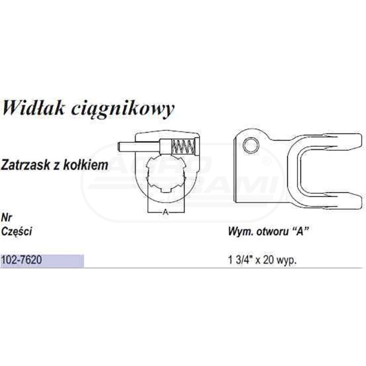 Widłak z kołkiem AW35 1 3/4"x 20spl 102-7620 , 117842