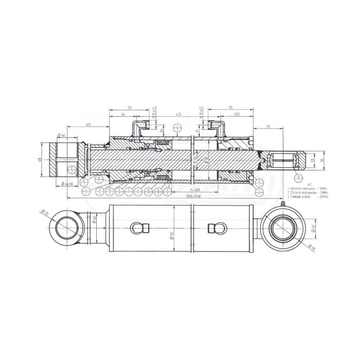 Siłownik hydrauliczny z przedłużką - Hydramet SMT2HG.80.40.400-01