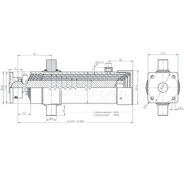 Siłownik hydrauliczny teleskopowy 60/4/1300 METAL-FACH ST4X1300-00 (6TON) Skrawmet