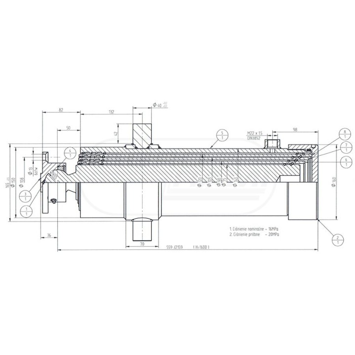 Cylinder hydrauliczny CTS229/75/4/1600 Skrawmet