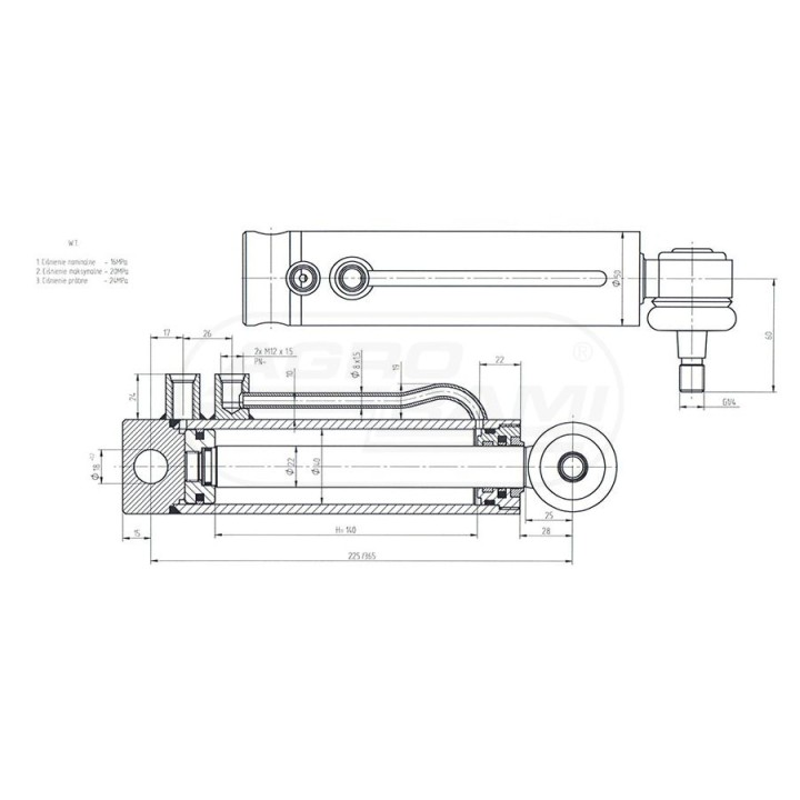 Cylinder CJ-SO1-40/22/143, 7009031M91 Skrawmet