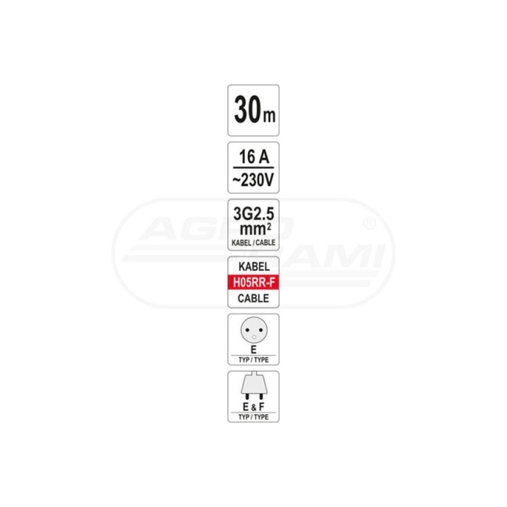 Przedłużacz na bębnie plastikowym 30 m przewód YATO 3x2,5mm2 YT8106