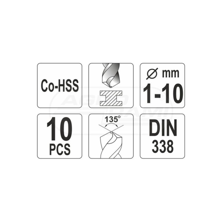 Zestaw wierteł do metalu CO-HSS YATO 1-10 mm 10 elementowy YT41603
