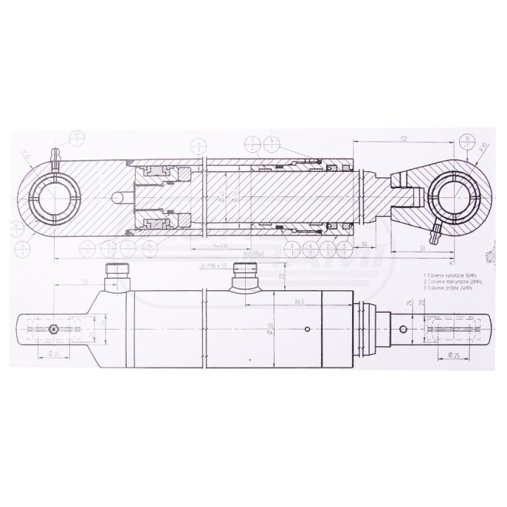 Siłownik hydrauliczny dwustronnego  działania SMT2.A 50.40.630-00 Skrawmet