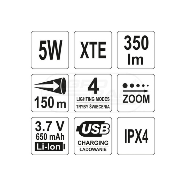 Latarka USB YATO 5W 94x27 mm YT08569