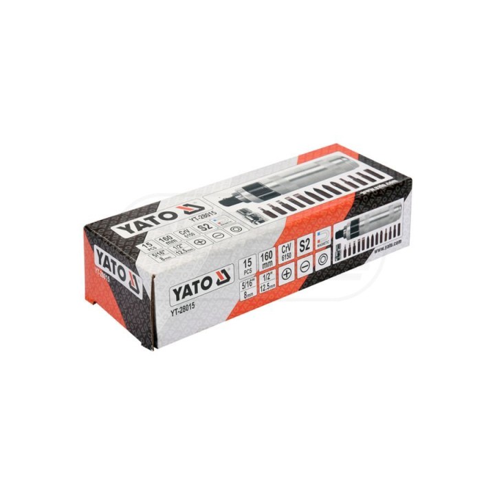Zestaw-wkrętak udarowy z magnetycznymi końcówkami YATO 15 elementowy YT-28015