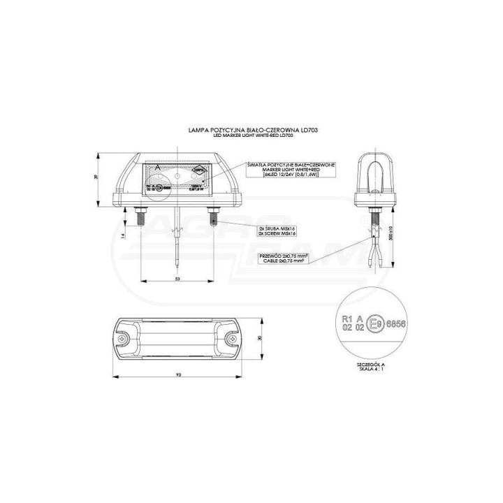 Lampa obrysowa biało-czerowana LD703 HORPOL