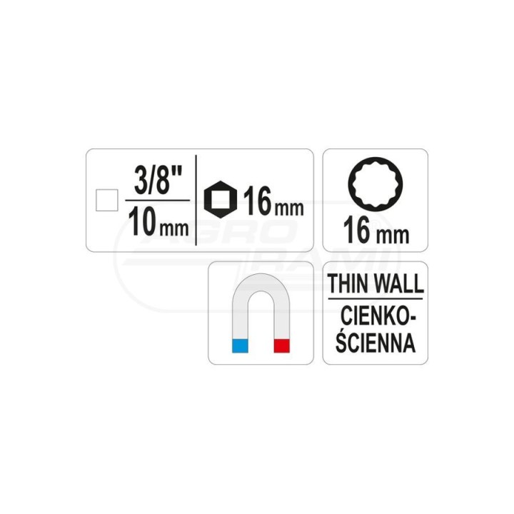 Nasadka do świec dwunastokątna YATO 3/8", 16mm YT38511