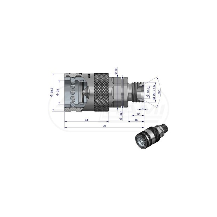 Szybkozłącze hydrauliczne gniazdo z eliminatorem cisnienia M20x1,5 gwint zewnętrzny EURO 9100822G ISO 7241-A WARYŃSKI Waryński