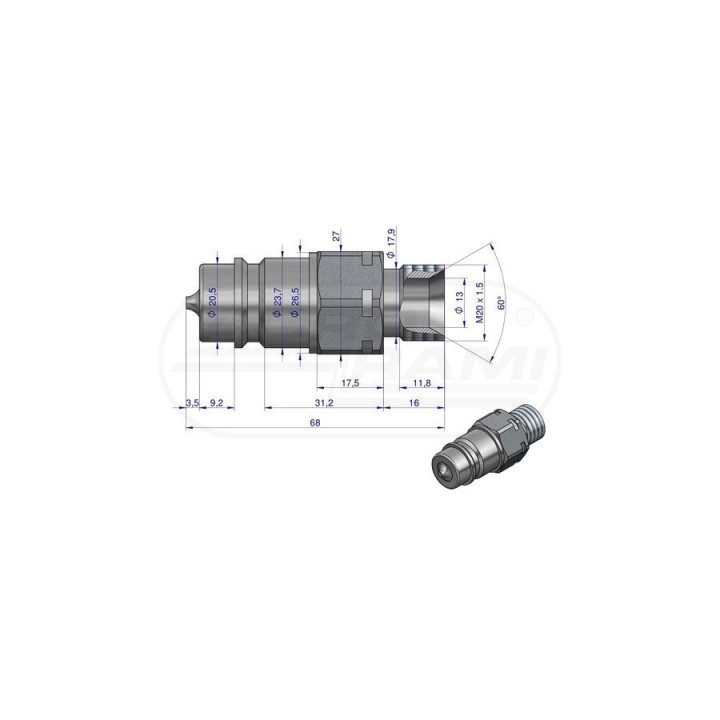 Szykozłącze hydrauliczne wtyczka M20x1,5 gwint zewnętrzny EURO 9100822W ISO 7241-A WARYŃSKI Waryński