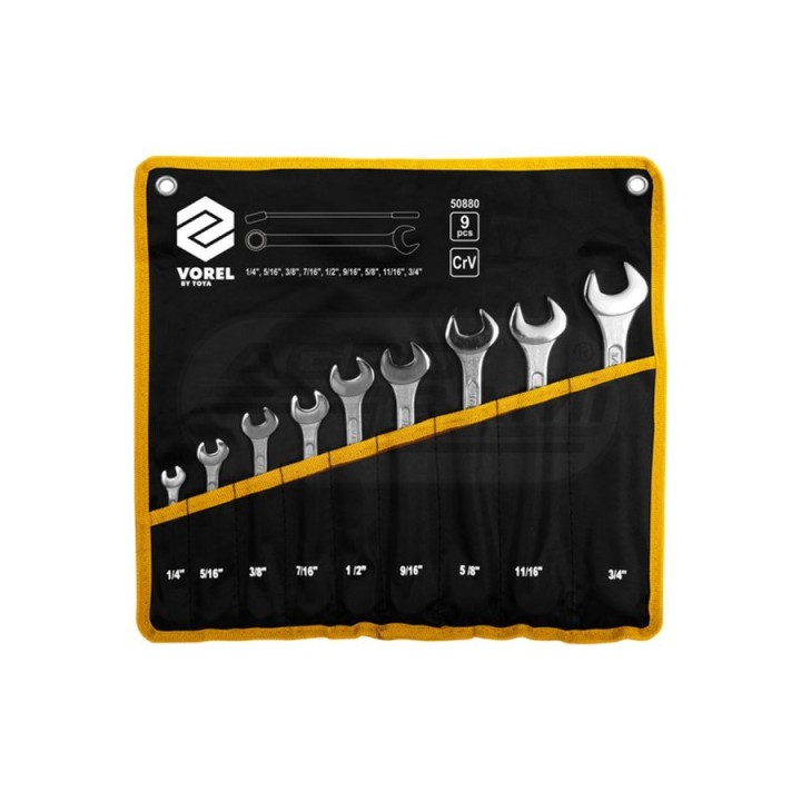 Klucze płasko-oczkowe calowe1/4"-3/4" 9 sztuk 50880 Vorel
