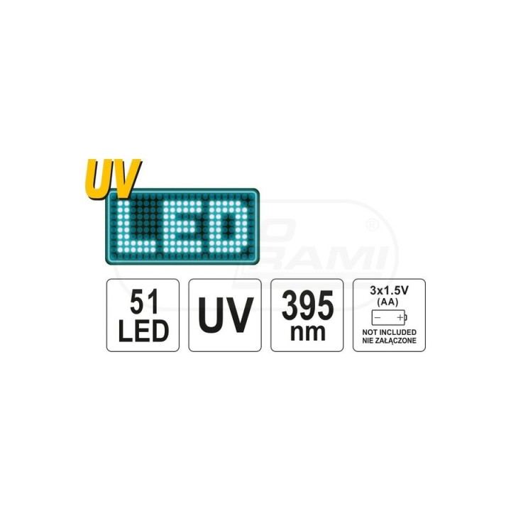 Latarka UV 51 LED + Okulary YT08581