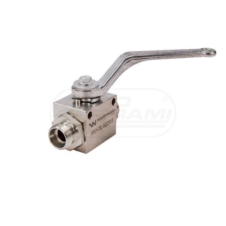 Zawór kulowy hydrauliczny 2-drogowy 2/2 M22x1,5 15L z otworami mocującymi 500 bar WKH-15L-M22X1,5 Waryński
