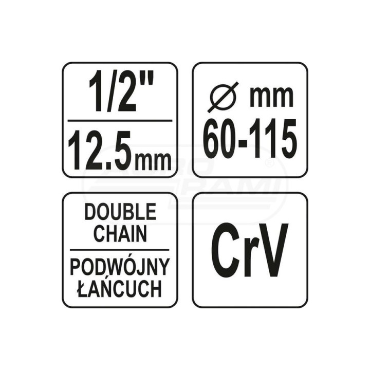 Klucz łańcuchowy do filtrów oleju zakres YATO 60-115 mm 1/2" YT08253