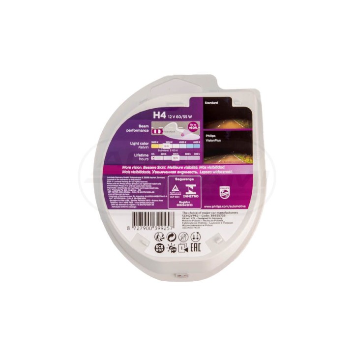 Żarówka Philips VisionPlus H4 12V 60/55W P43t-38 12342VPS2 PHILIPS