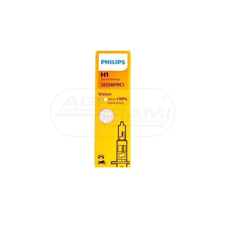 Żarówka Philips Vision H1 12V 55W P14,5S/C1 +30% 12258PRC1 H1 12V55W-P14,5S/C1 PHILIPS