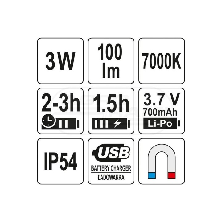 Lampka wielofunkcyja COB 100 lm YATO 3W YT08516