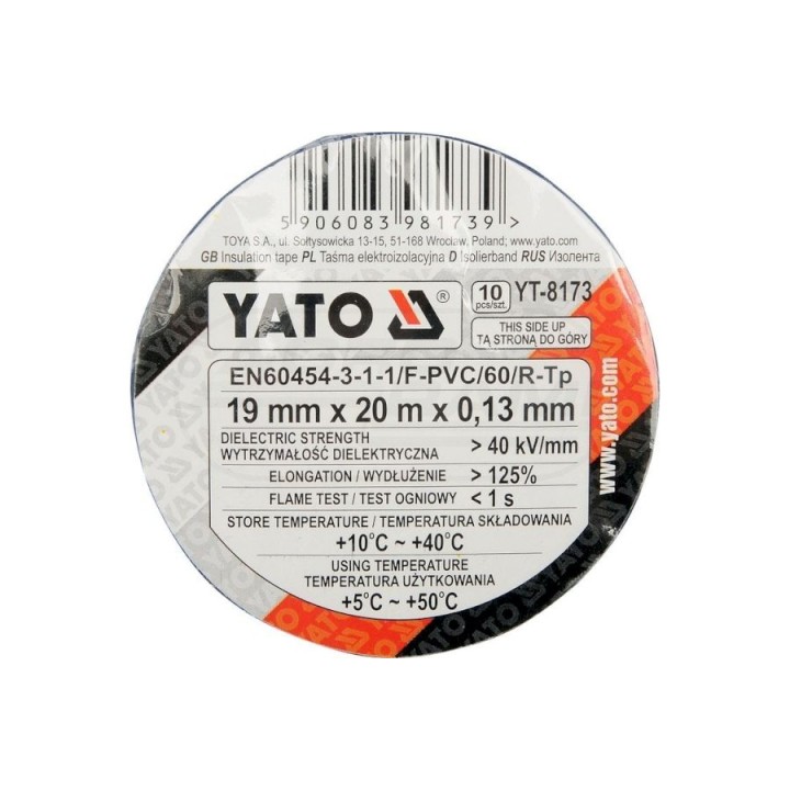 Taśmy izolacyjne mix kolorów YATO 19mm x 20m x 0,13 mm 10 sztuk YT8173
