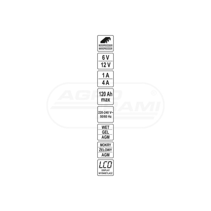 Prostownik elektroniczny z wyświetlaczem YATO 6-12V 1/4 A YT83033