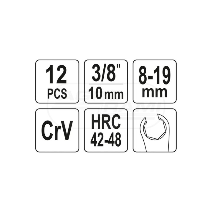 Zestaw kluczy przegubowych oczkowych otwartych YATO 3/8" 12 elementów YT38550
