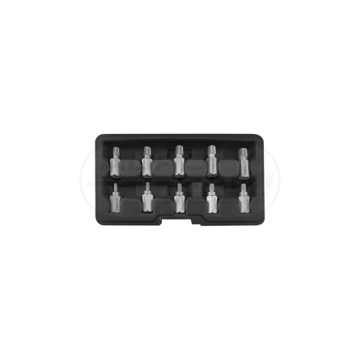 Zestaw wykrętaków do uszkodzonych śrub wewnętrznych HEX, TORX, SPLINE YATO 10 elementowy YT05890