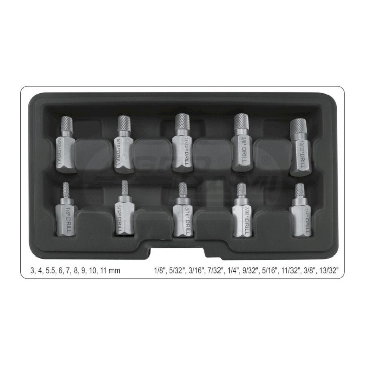 Zestaw wykrętaków do uszkodzonych śrub wewnętrznych HEX, TORX, SPLINE YATO 10 elementowy YT05890