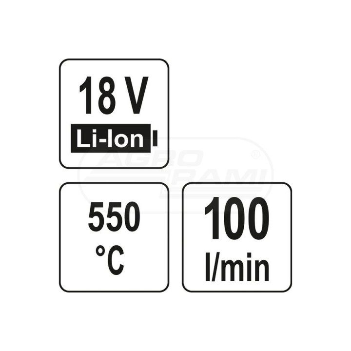 Opalarka 550° bez baterii, II biegi YATO 18V YT82285