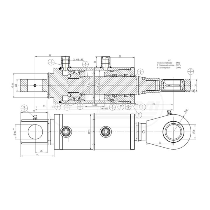 Siłownik hydrauliczny SMT2MT.63.36.400-01 Skrawmet