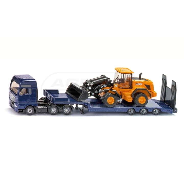 Ciężarówka MAN TGX XXL z ładowarką JCB i przyczepą niskopodłogową Siku S1790 SIKU