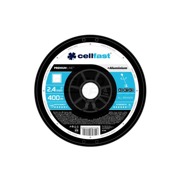 Żyłka na szpuli PREMIUM - kwadrat 2,4 mm 400 m 35-081 (SZPULA 400 M) Cellfast