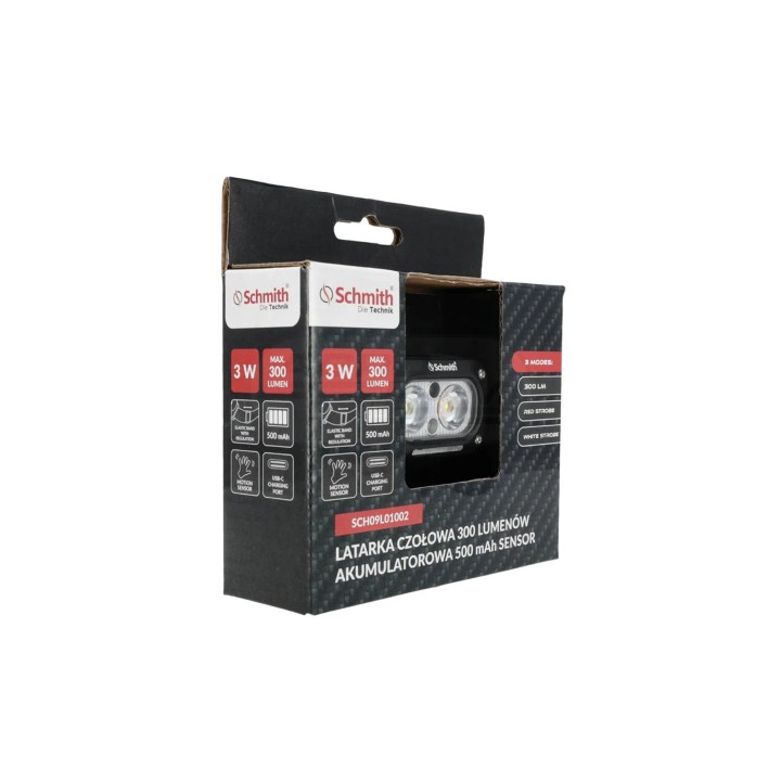 Latarka czołowa 300Lm AKU 500mAh sensor