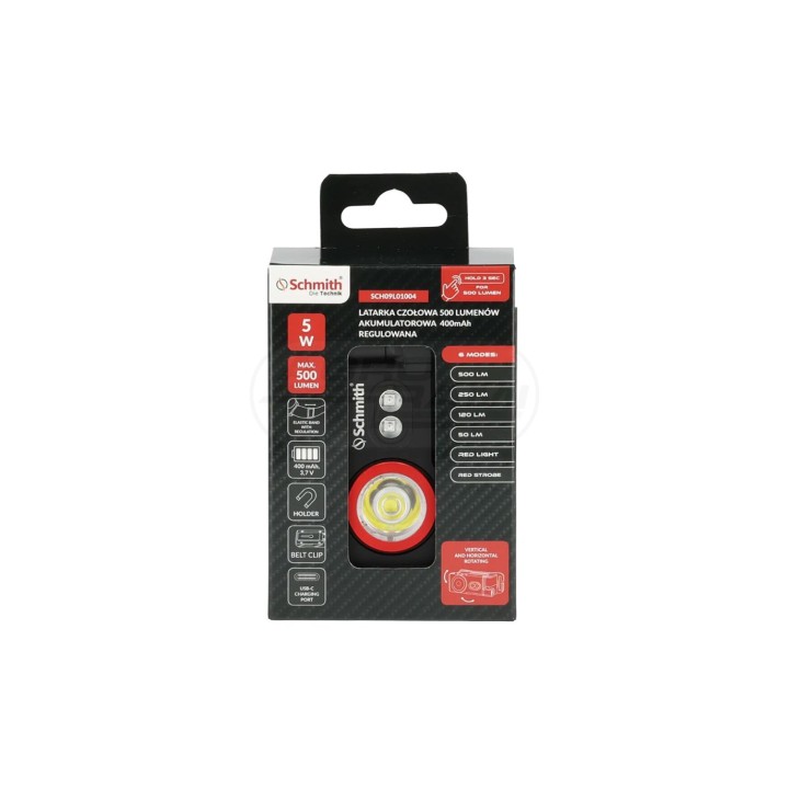 Latarka czołowa 500Lm AKU 400mAh regulowana