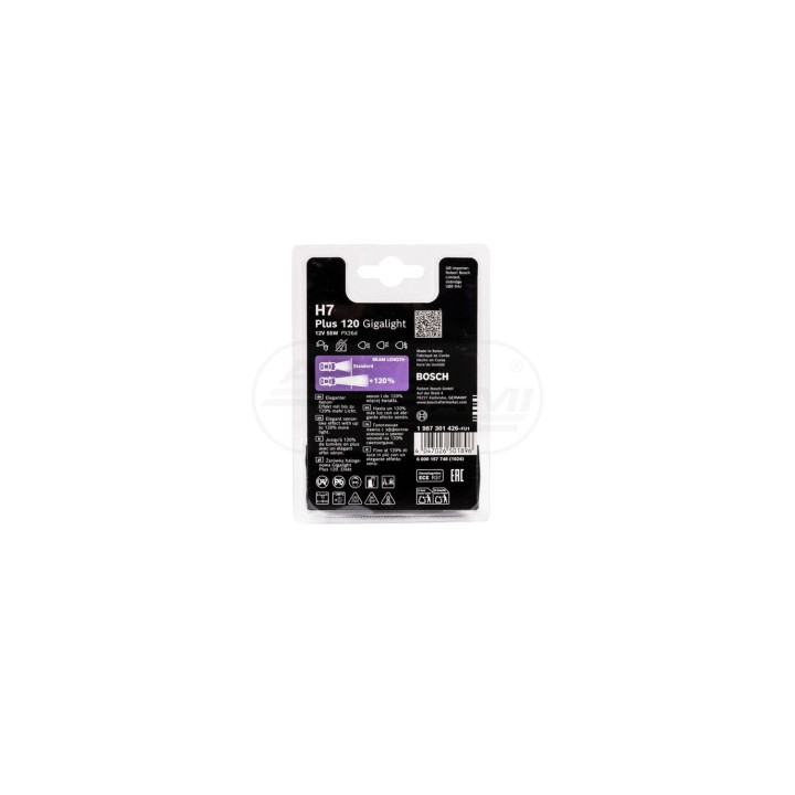 Żarówka reflektor dalekosiężny H7 Gigalight +120 12V 55W 2 sztuki 1987301426 BOSCH