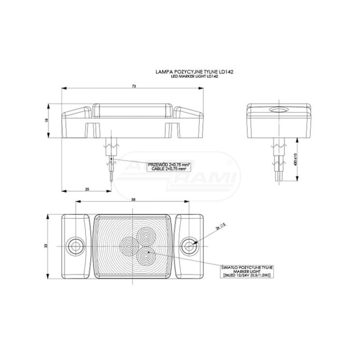 Lampa obrysowa HOR40 DIODOWA 12/24V CZERWONA LD 142 HORPOL