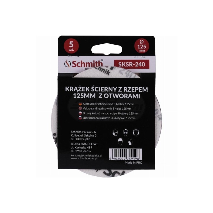 Krążek ścierny z rzepem 125mm z otworem P-240- 5SZT