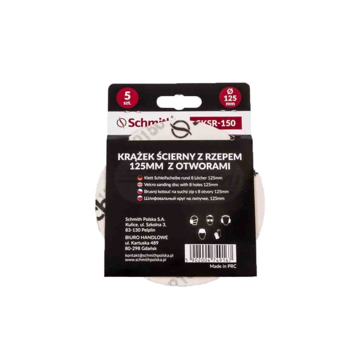 Krążek ścierny z rzepem 125mm z otworem P-150-5szt