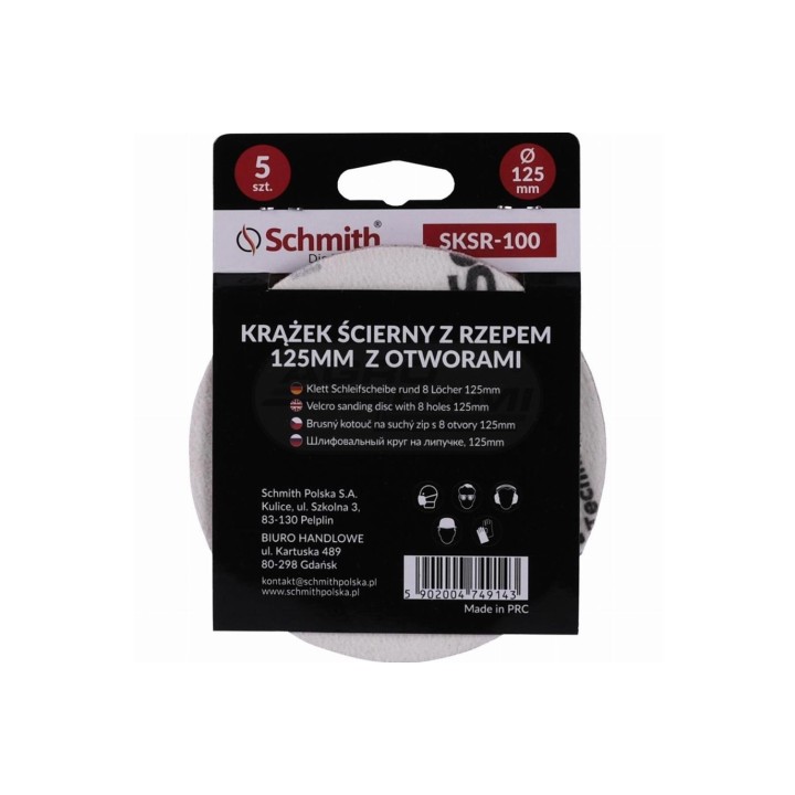 Krążek ścierny z rzepem 125mm z otworem P-100 -5szt
