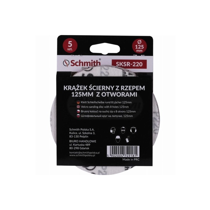 Krążek ścierny z rzepem 125mm z otworem P-220 -5szt